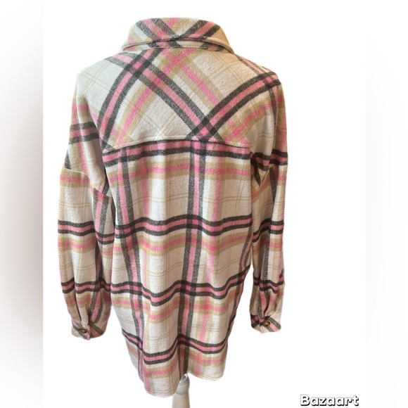 Pink Multicolor Plaid Flannel Button Up Top Size Large - Picture 3 of 4